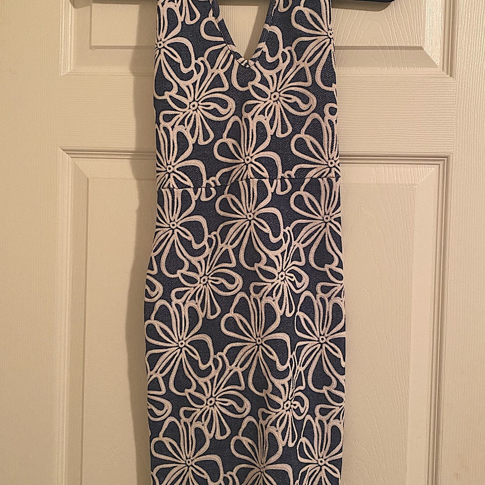 Floral Denim Halter Dress